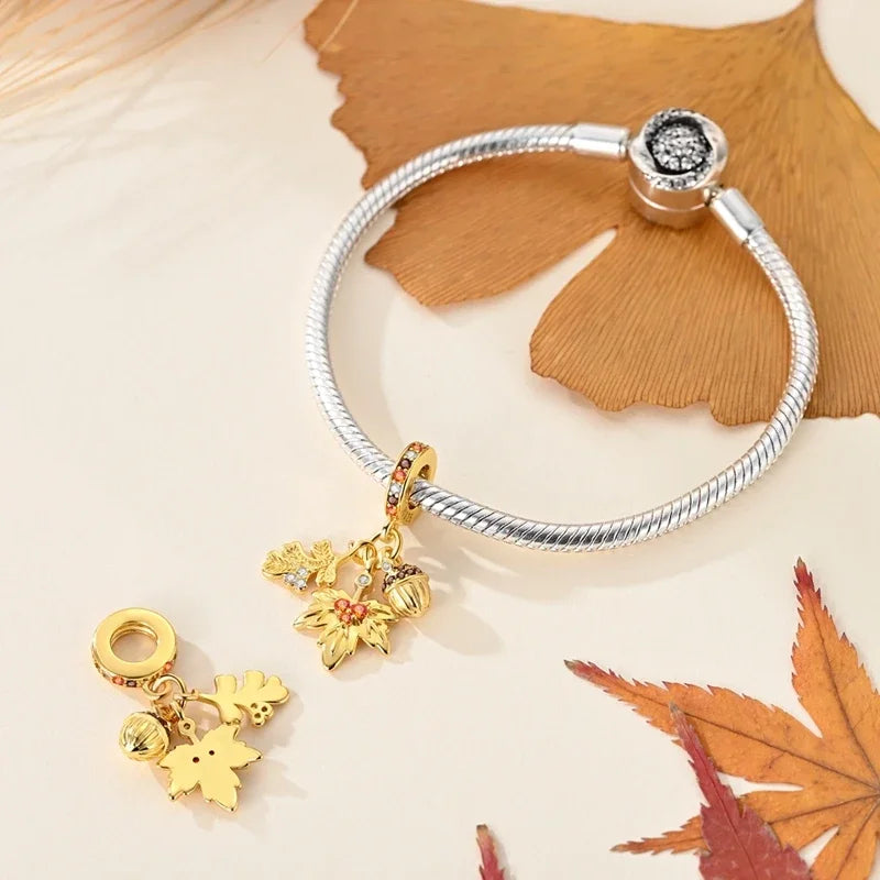 Gold Series Sun & Leopard Charm Beads – Original 925 Sterling Silver Inlaid Zircon DIY Pendants for Bracelet Jewelry Gifts