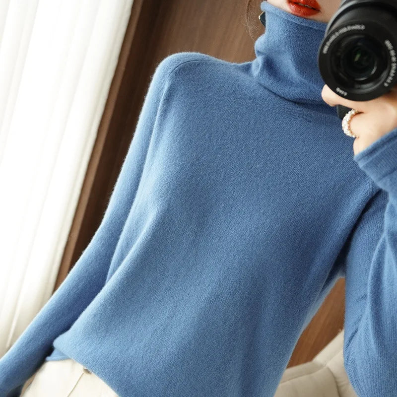 Autumn Winter Women’s Turtleneck Sweater – Slim Fit Long Sleeve Basic Knit Top | Warm Stretch Pullover
