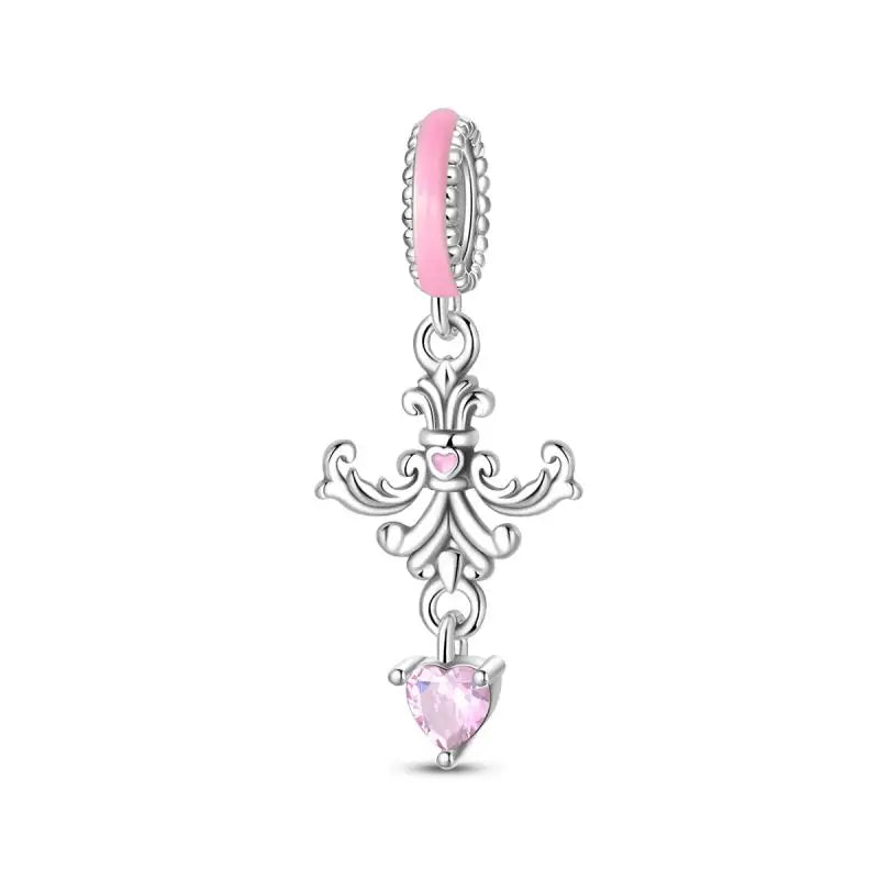 925 Silver Plated Magic Mirror Princess Angel Pink Charm Beads | Fits Original Pan 925 Bracelet | Exquisite DIY Jewelry
