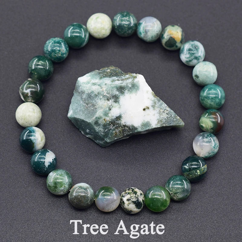 Genuine Tree Patterned Moss Agate Beads Bracelet – Natural Energy Healing Jewelry for Men & Women