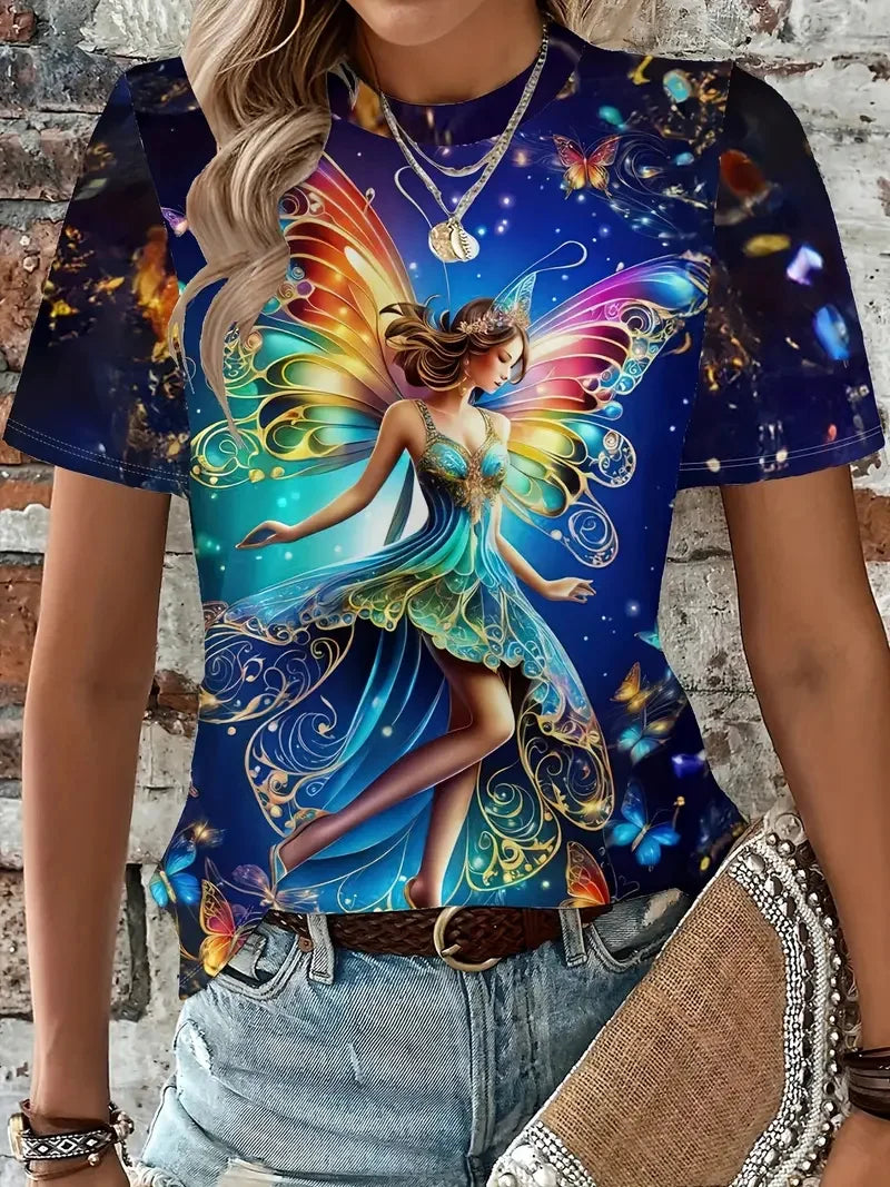 Summer Fairy Tale Princess Elf 3D Print Women’s T-Shirt – Harajuku Y2K Casual O-Neck Tee 👕✨
