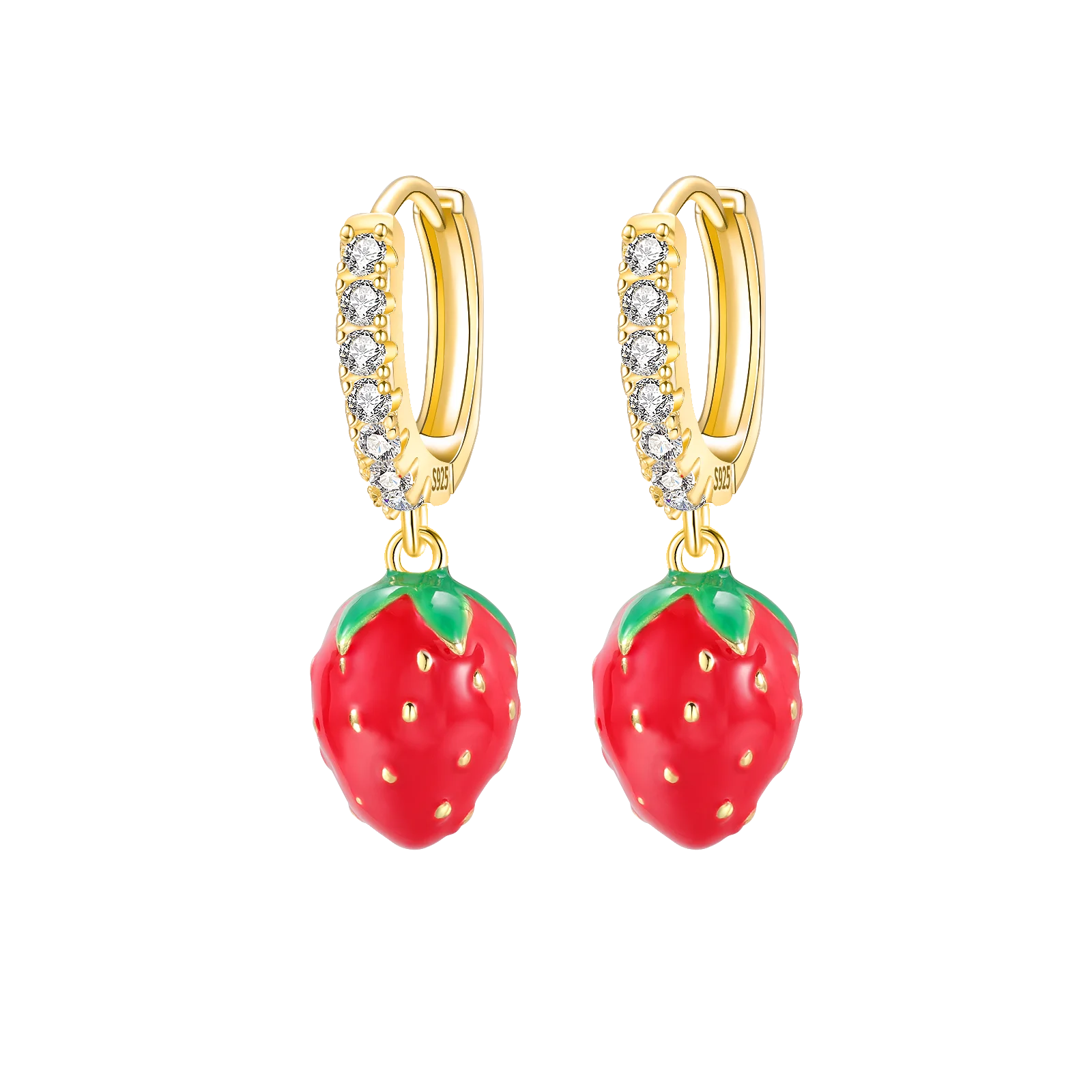 925 Sterling Silver Cute Fruit Earrings – Cherry, Strawberry, Apple & Grape for Women