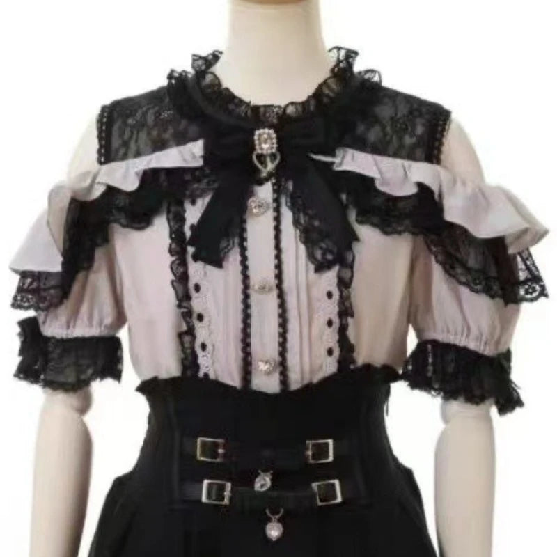 2025 Japanese Kawaii Lolita Lace Blouse | Harajuku Sweet JK Bow Top | Autumn Lightweight Patchwork Shirt for Women