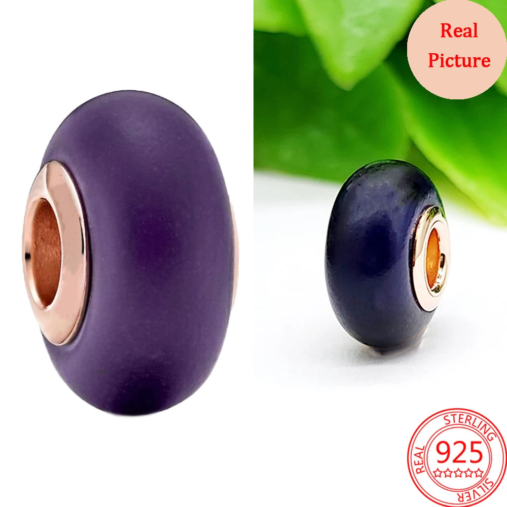 925 Sterling Silver Murano Glass Galaxy & Clover Heart Beads | Fit Pandora Bracelet DIY Jewelry Gift for Mum