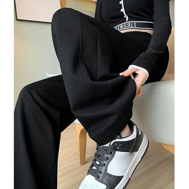 Women’s High Waisted Sweatpants | Casual Slim Fit Drawstring Pants | Korean Straight Leg Trousers