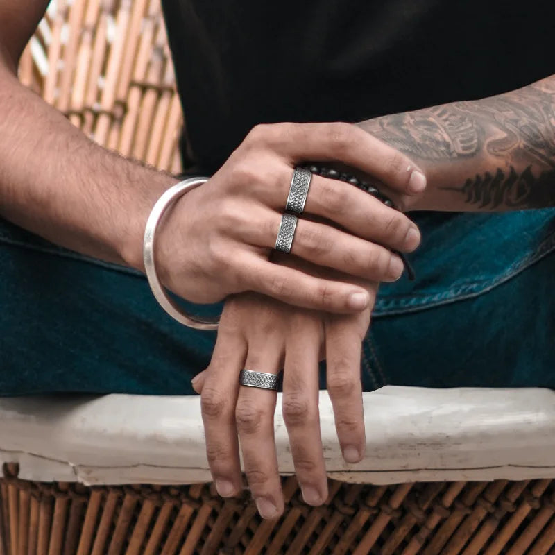 Simplicity Vintage S925 Sterling Silver Viking Ring – Rotatable Woven Pattern Unisex Jewelry Gift