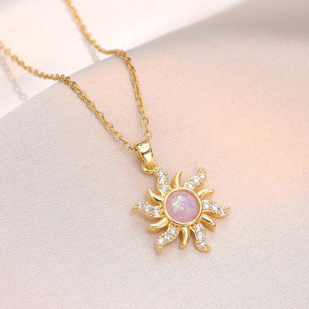 Sun Necklace for Women – Gold Plated Opal Sun Pendant Rapunzel Choker Wedding Party Jewelry Gift
