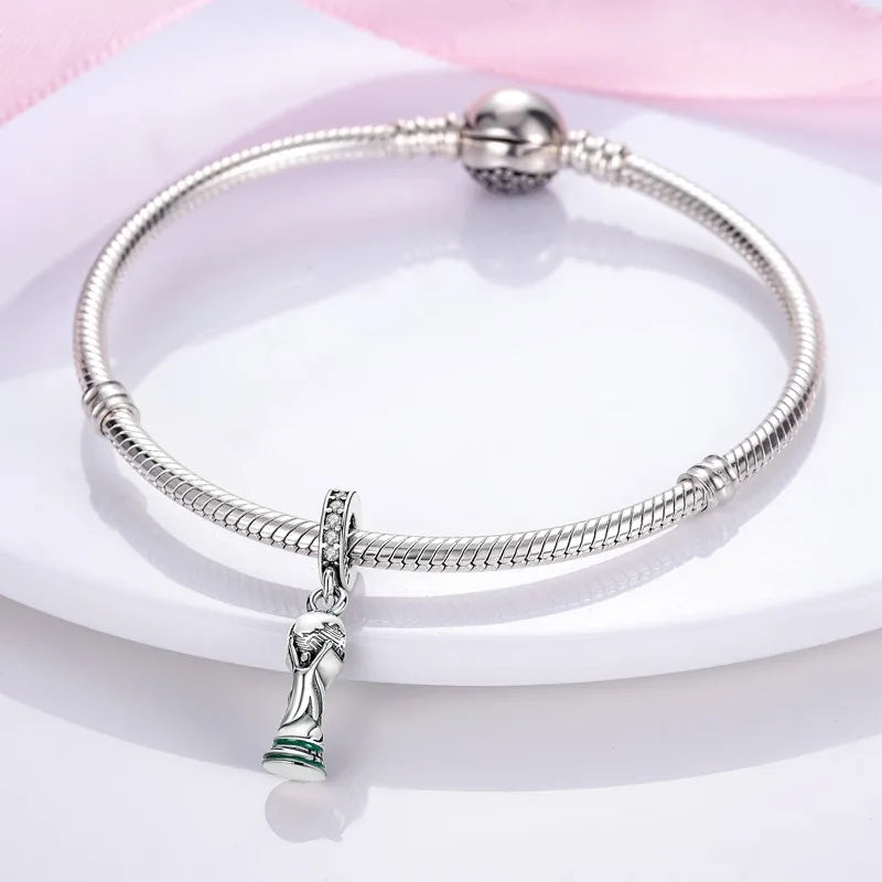 925 Sterling Silver Love Football Cup Charm Beads – Sport, Beer & Travel Pendants Fit Original Pandora Bracelet & Necklace