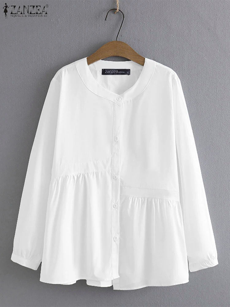 2025 ZANZEA Women’s Autumn Blouse – Casual V-Neck Long Sleeve Solid Button-Up OL Work Shirt 👚🍂