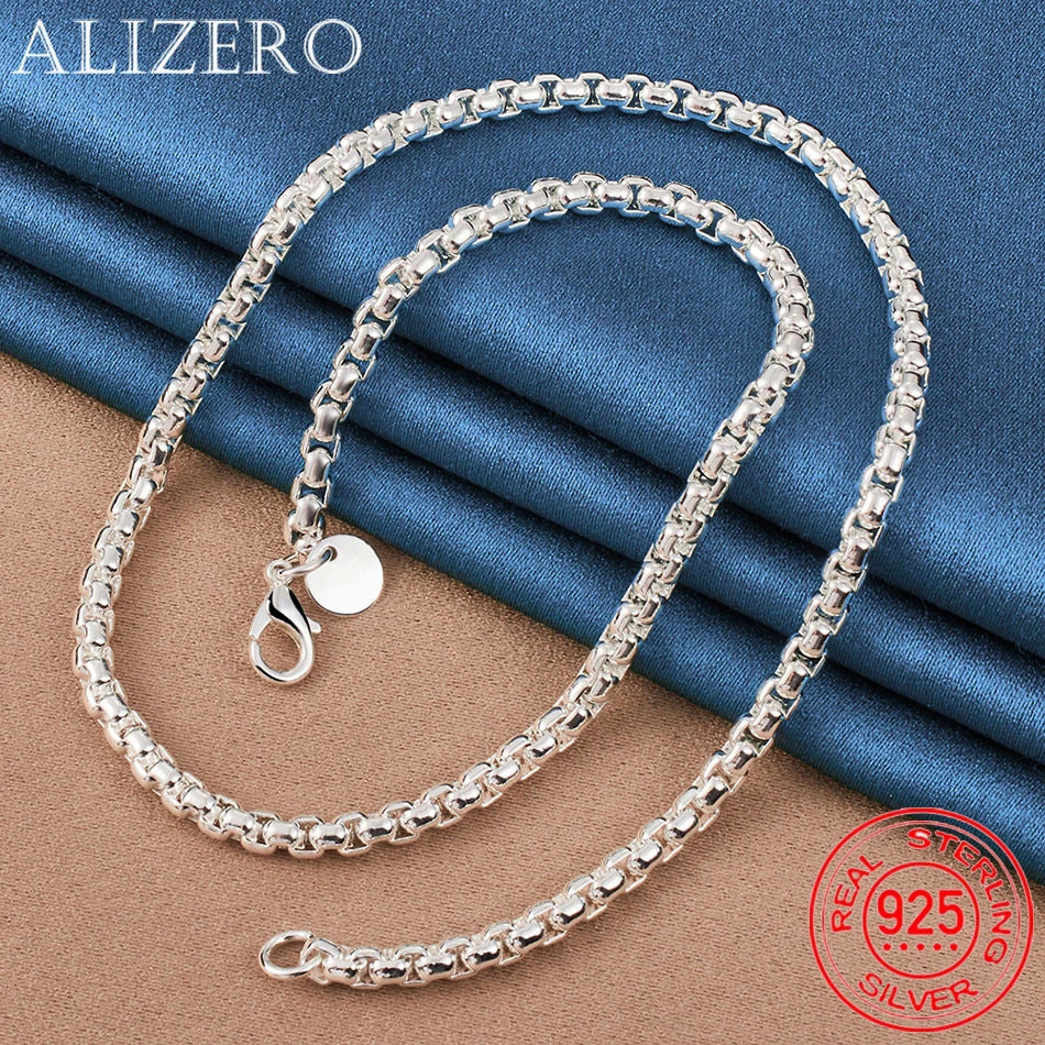 ALIZERO 925 Sterling Silver 4mm Round Box Chain Necklace for Men & Women – Fashion, Party & Daily Wear Jewelry