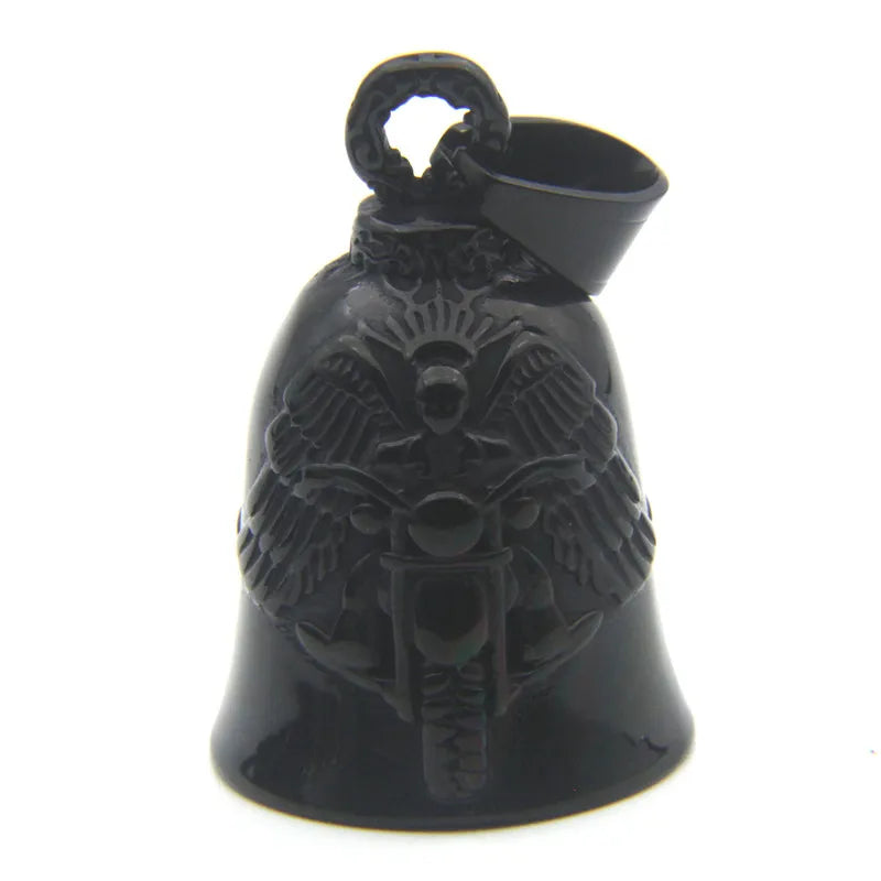 316L Stainless Steel Motorcycle Bell Pendant Eagle Rider Biker Necklace for Men