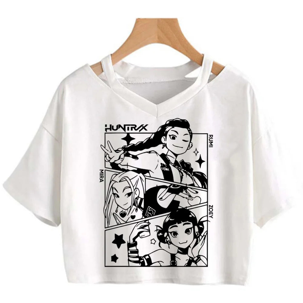 Kpop Demon Hunters Girls Crop T-Shirt – Women’s O-Neck Summer Y2K Punk Sleeveless Top
