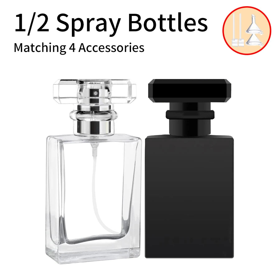 1/2/6PCS 30ML Refillable Perfume Spray – Set with 2 Spray Bottles, 2 Funnels & 2 Dispensers | Cologne Atomizer