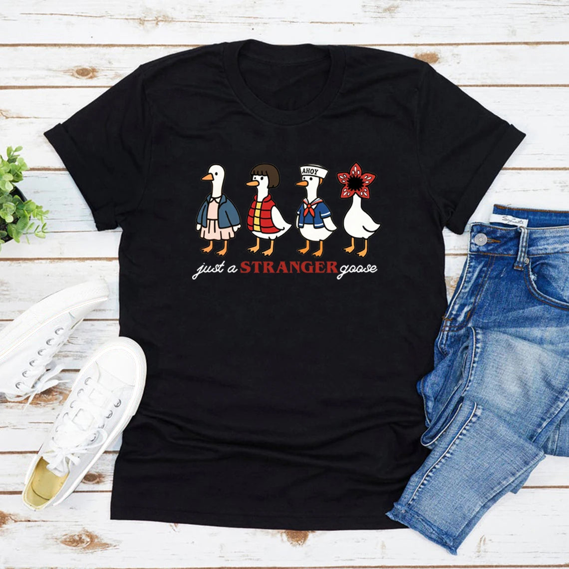Just A Stranger Goose T-Shirt 🦢 Funny Parody Women Graphic Tee ✨
