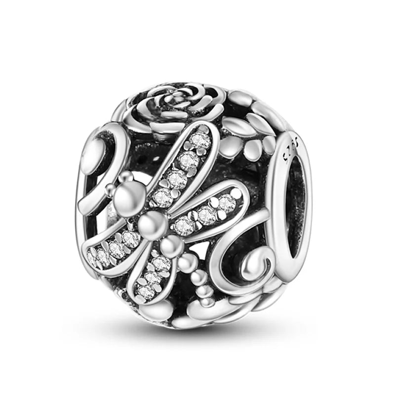 925 Sterling Silver Colorful Charms – Rose, Crown, Rainbow & Heart Dangle Beads Fit Pandora Bracelet & Necklace