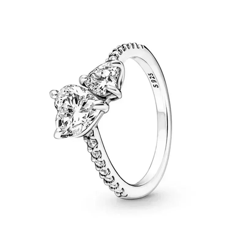 New 925 Sterling Silver Shiny Heart-Shaped Ring | Various Colors Luxury Charm Jewelry for Women, Commemorative & Surprise Gifts