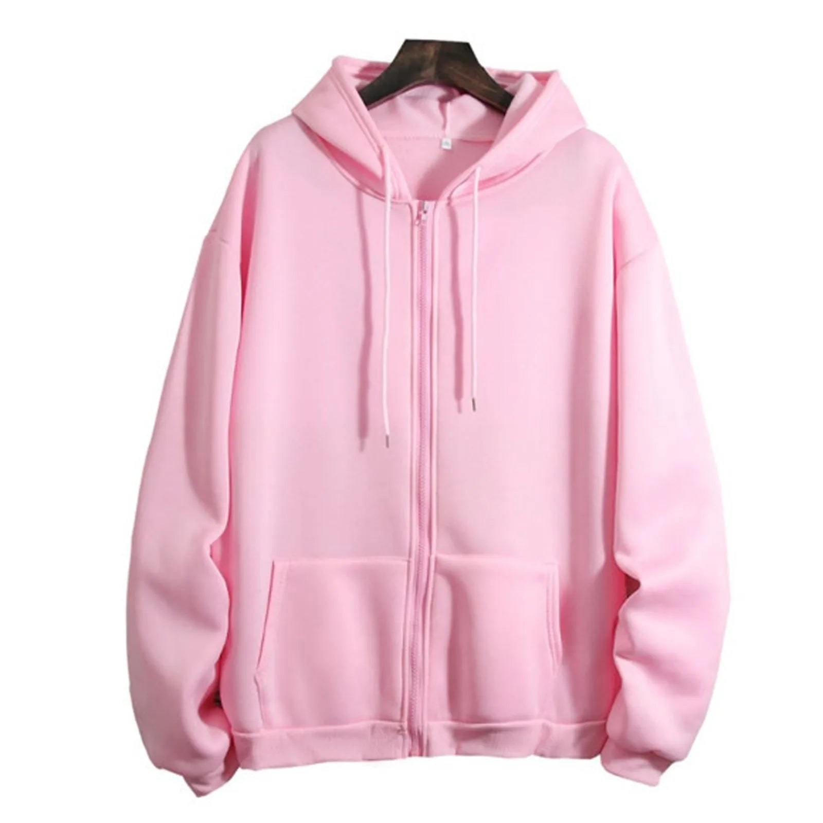 Spring Autumn Women Solid Color Hooded Sweatshirt Coat | Zipper Pocket Hoodie Jacket | Casual Outerwear Femme