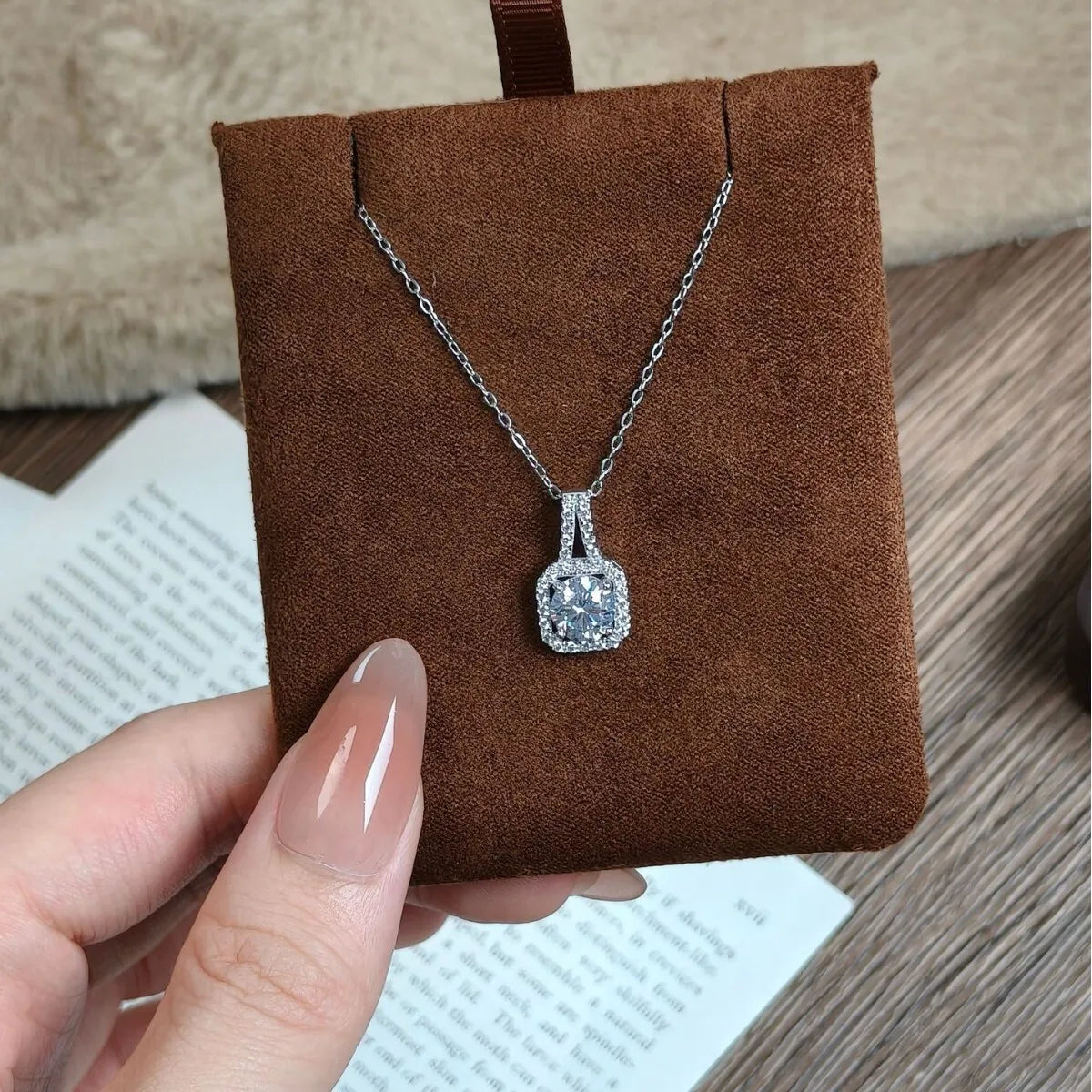 Classic Square 925 Sterling Silver Women’s Necklace – 1 Carat D Color Moissanite Luxury Jewelry for Date & Party