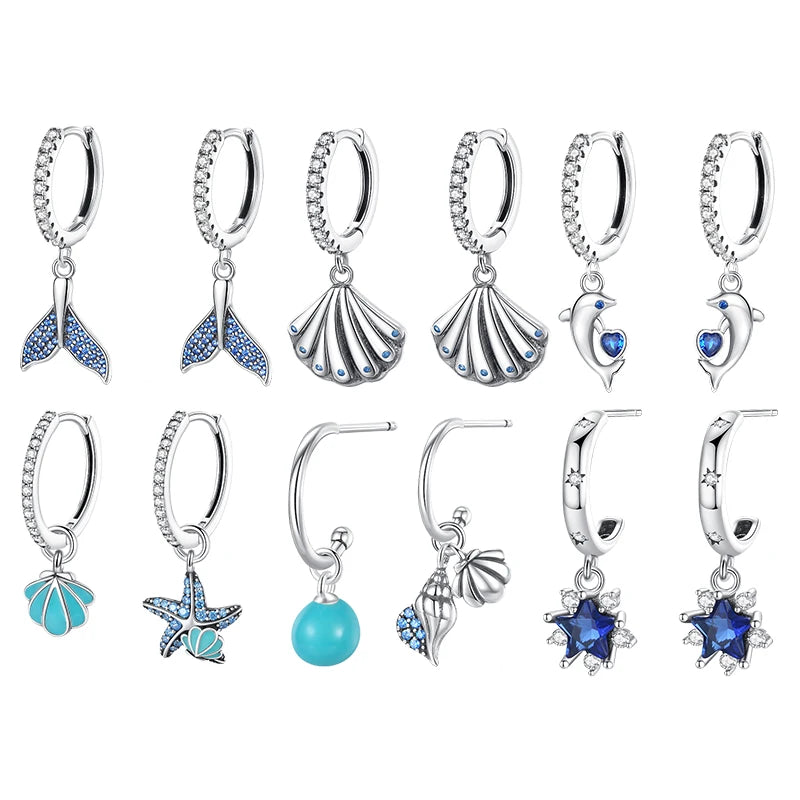 925 Sterling Silver Glowing Starfish & Shell Earrings | Fashion Jewelry for Women