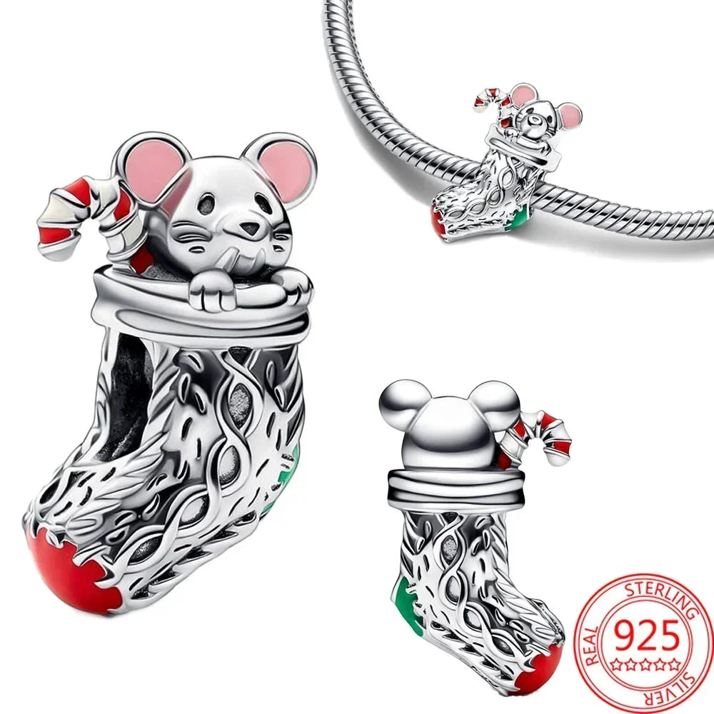 Christmas 925 Sterling Silver Charms | Santa Claus Reindeer Snowman Tree Beads Fit Original Bracelet
