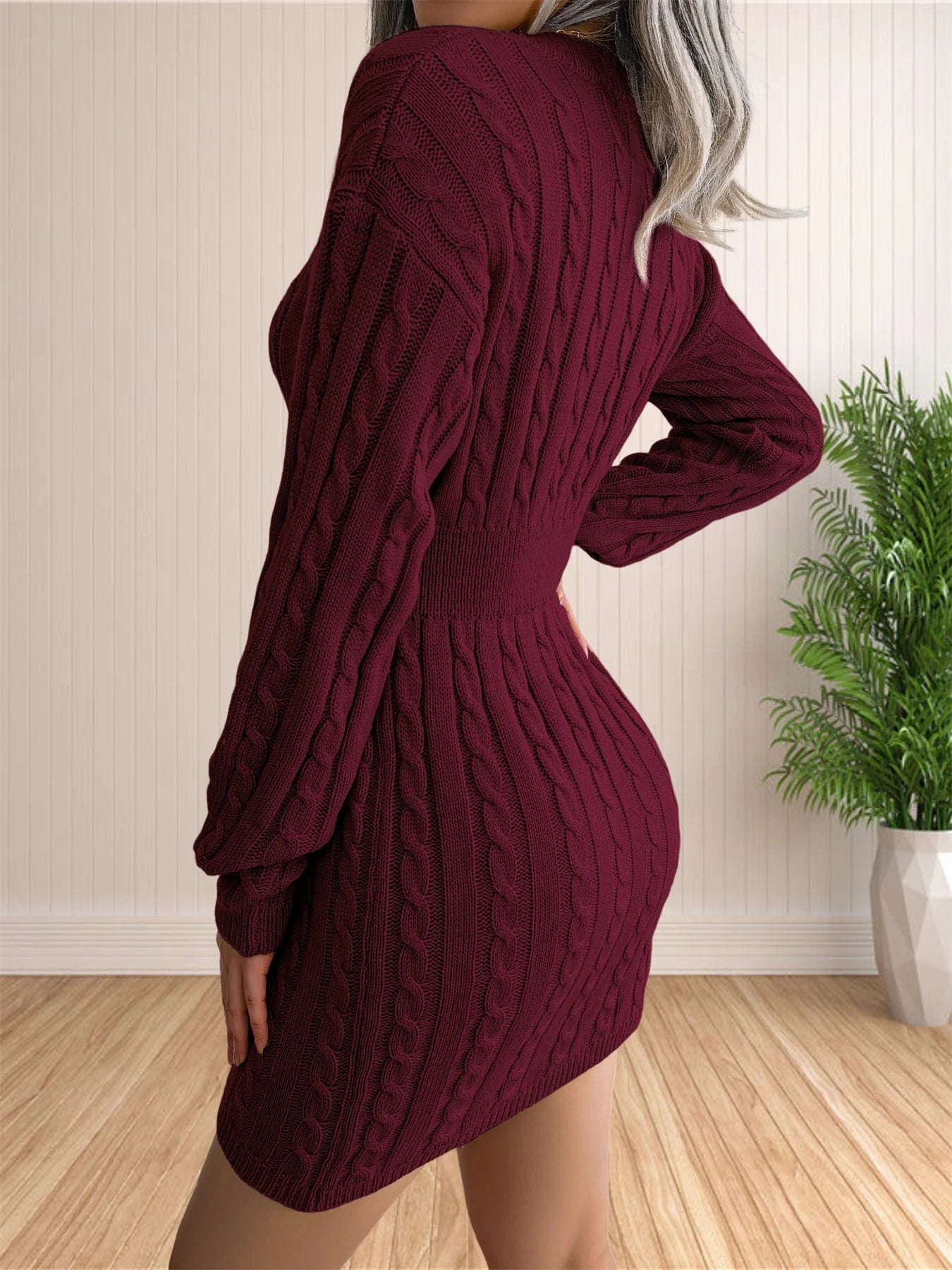 Women’s Sweater Dress – V-Neck Knitted Sheath Dress for Cocktail & Casual Wear