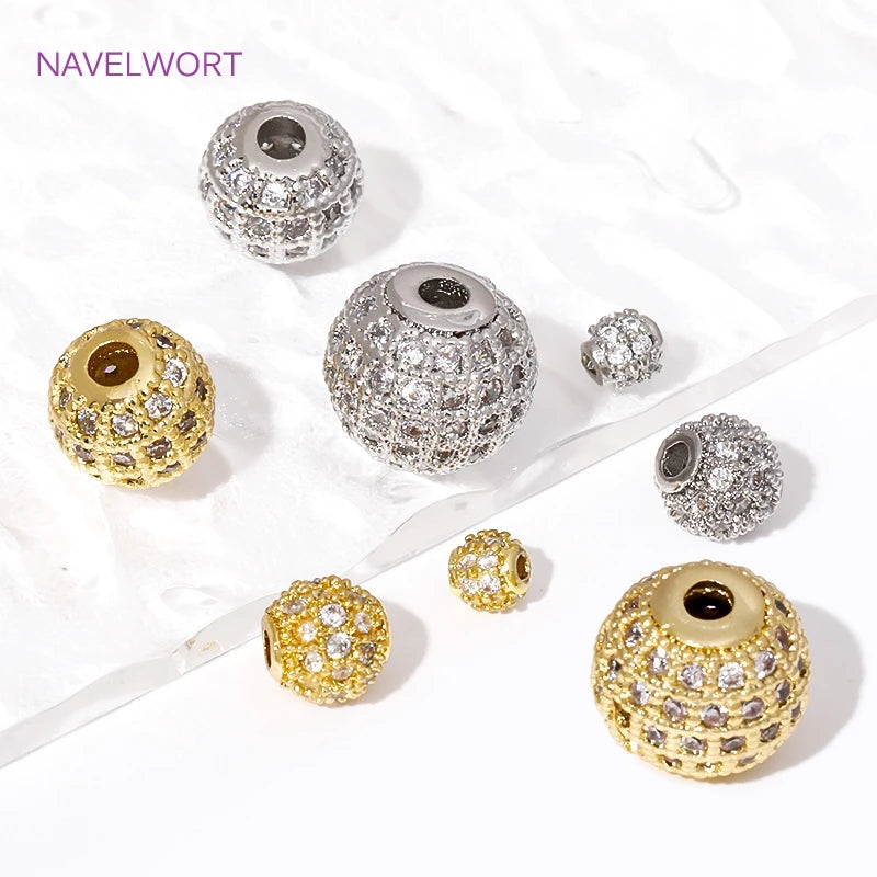 18K Gold Plated Zircon Round Spacer Beads | Brass Bracelet Beads for Jewelry Making | DIY Bead Separators Accessories