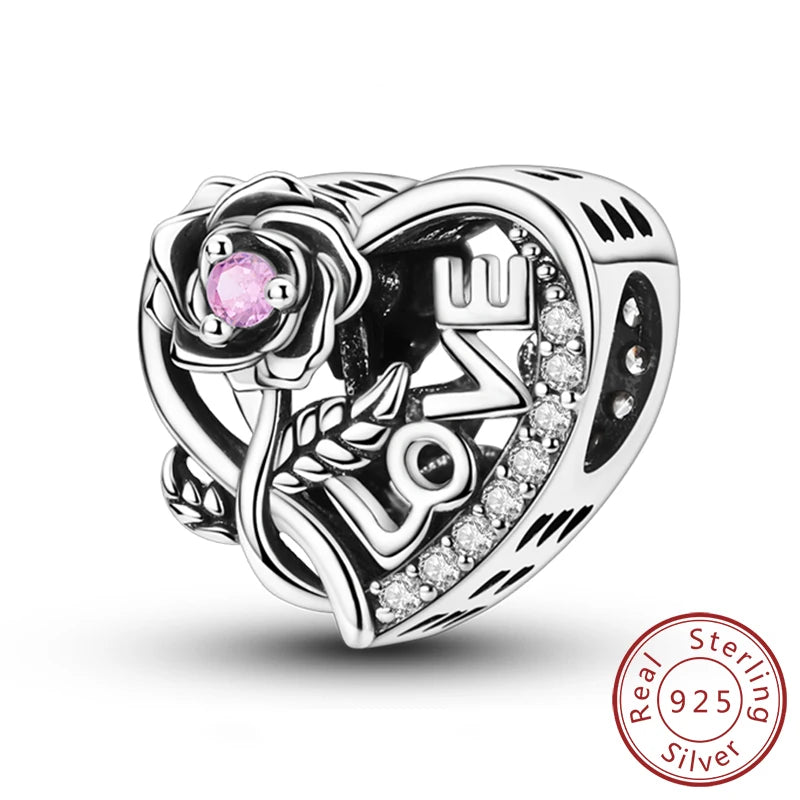 New 925 Sterling Silver Family Sister Love Heart Charm Bead | Original Bracelet DIY Jewelry Gift for Women