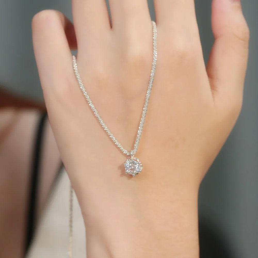 FEOBUR 1/2CT Moissanite Diamond Necklace – 925 Silver Crown Pendant for Women