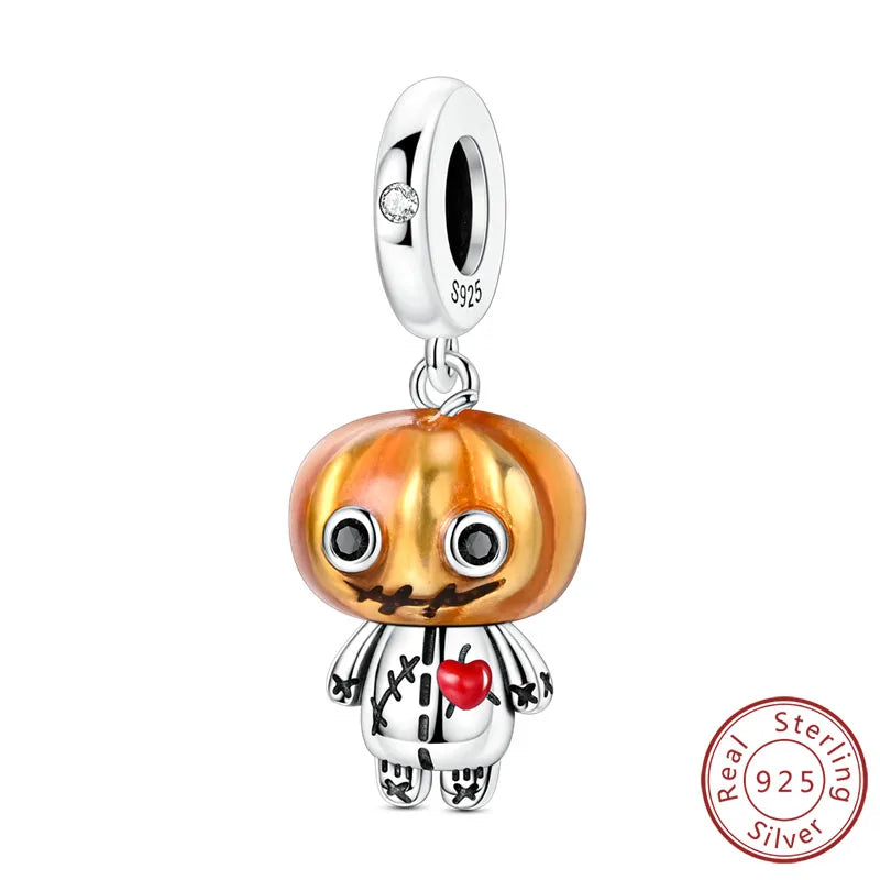 Halloween 925 Sterling Silver Charm Bead – Pumpkin, Witch, Skeleton, Mummy & Candy Pendant for DIY Original Bracele