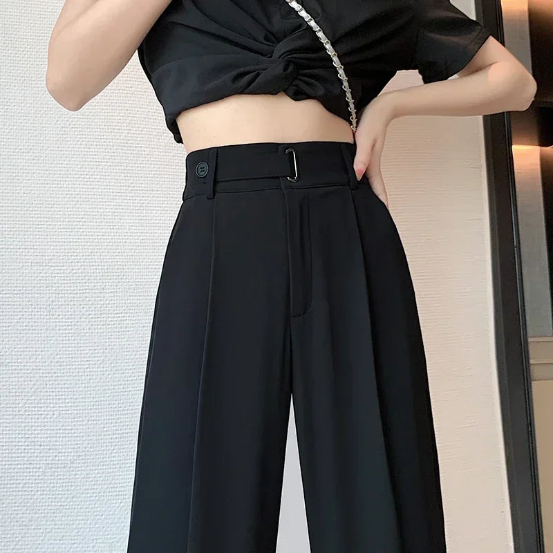 Office Ladies Casual Wide Leg Pants – Women’s Elegant High Waist Loose Trousers Spring Summer 2025