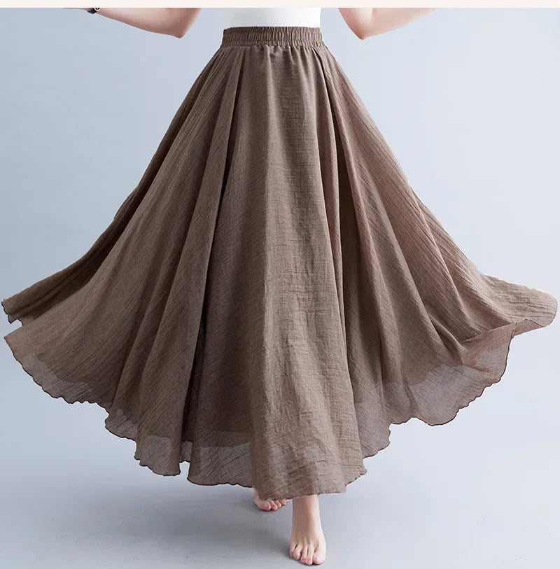 Fashion Solid Cotton Linen Women Maxi Skirt – Elegant Harajuku Casual Loose Long Skirt 👗✨