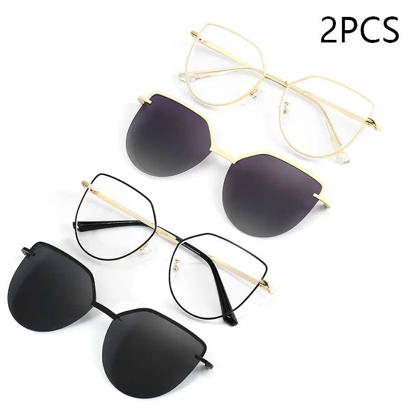 Cat Eye Flip-On Sunglasses for Women – Anti Blue Light Eyeglass Frames with Polarized Magnetic Clip | Ladies Fashion Computer Eyeglasses 7002