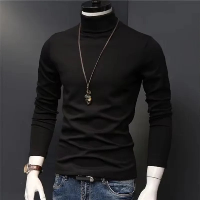 Men’s Slim Fit Turtleneck Shirt | Fall/Winter Solid Black Long Sleeve Inner Wear
