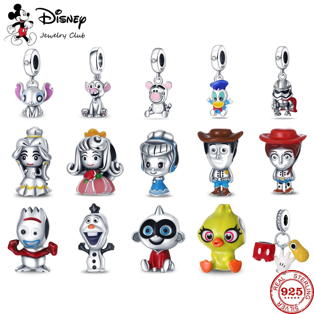 Disney 925 Sterling Silver Princess & Character Charms | Stitch, Olaf, Mickey, Donald & Tigger Beads Fit Pandora Bracelet