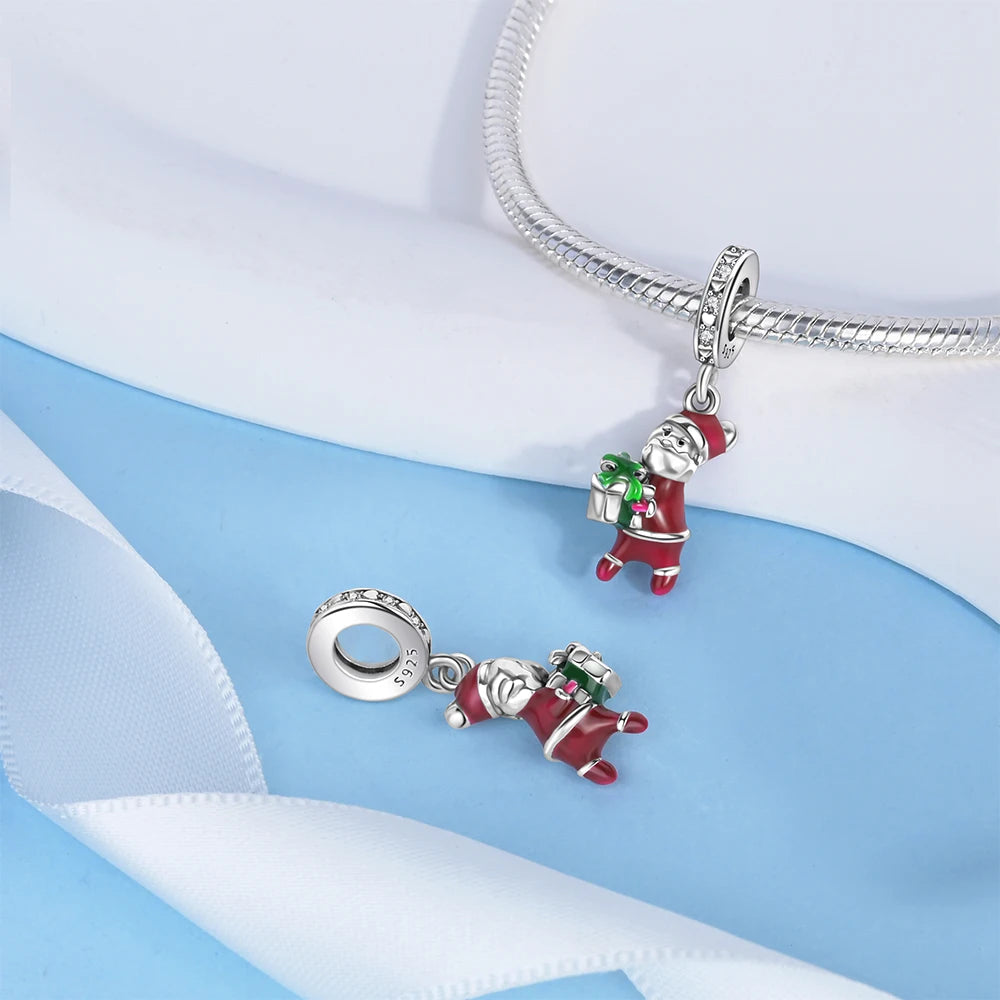 Santa Claus Christmas Snowman Silver Pendant for Women | Fits Original DIY Bracelets | Holiday Love Gift Jewelry