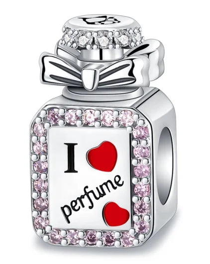 Romantic Pink Flowers 925 Sterling Silver Charms | Bag Lipstick Heart Bow Rose Bead Fit Original Bracelet DIY Jewelry Gift