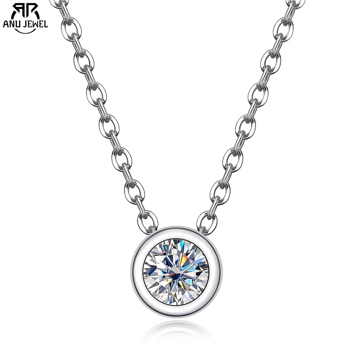 AnuJewel 4mm 0.3ct D Color Moissanite Necklace – 18K Gold Plated 925 Sterling Silver Pendant for Women