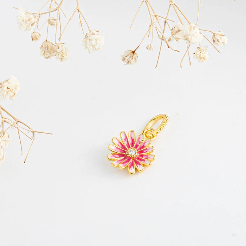 Sparkling Gold Plated Heart & Flower Clip Dangle Charm Beads | Fits Original Snake Bracelet & Necklace | DIY Jewelry Gift for Women