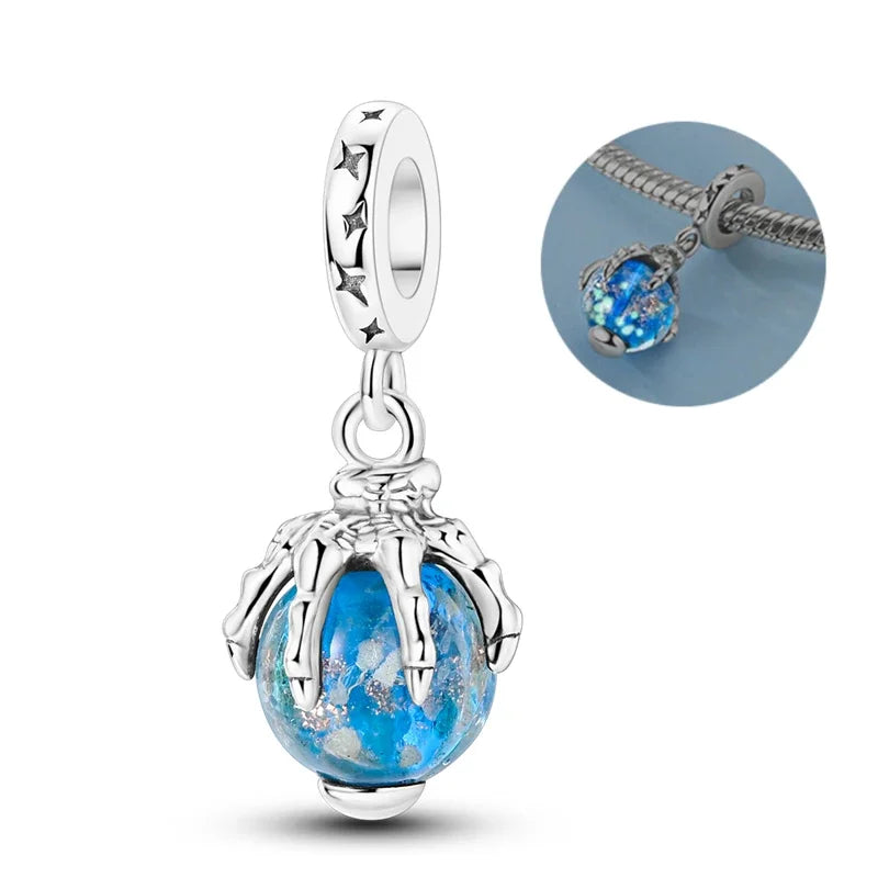925 Sterling Silver Luminous Fairy Cat Owl Dragon Glass Charm | Original Design Bead for Bracelet DIY Jewelry