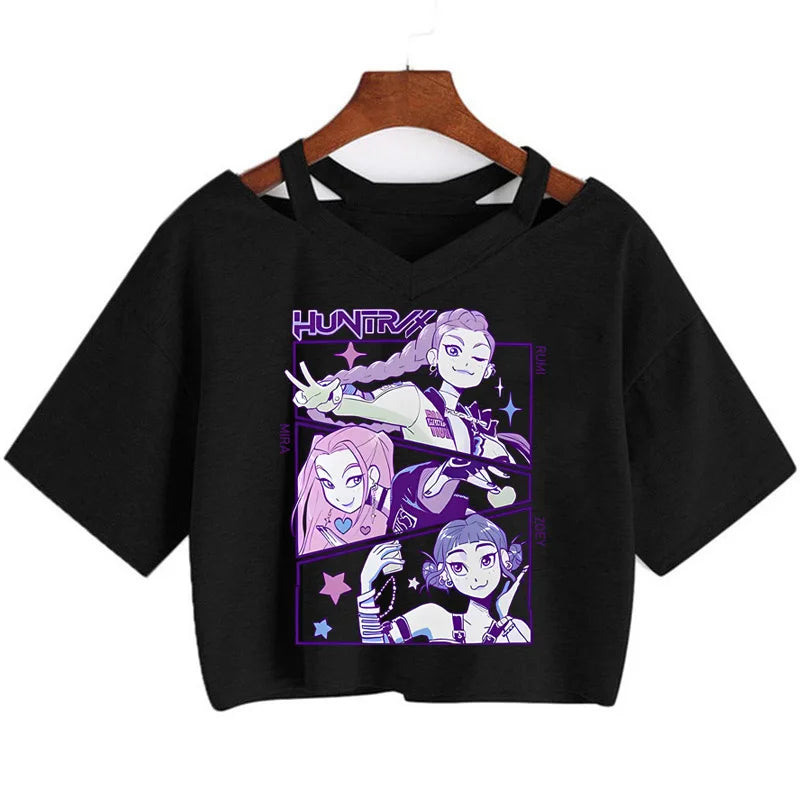 Kpop Demon Hunters Girls Crop T-Shirt – Women’s O-Neck Summer Y2K Punk Sleeveless Top
