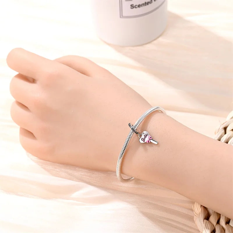 925 Silver Plated Magic Mirror Princess Angel Pink Charm Beads | Fits Original Pan 925 Bracelet | Exquisite DIY Jewelry