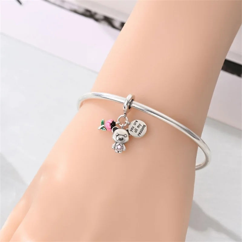 100% 925 Sterling Silver Heart Family Charms with Pumpkin & Pave Zircon Pendant – Fits Original Bracelet DIY Jewelry Gifts