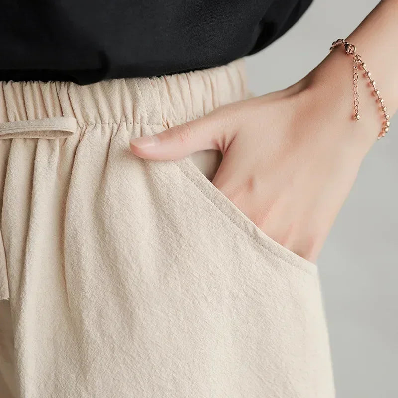 2024 Women’s Cotton Linen Summer Shorts – Casual Solid High Waist Loose Shorts with Pockets | Plus Size Soft Girls Shorts