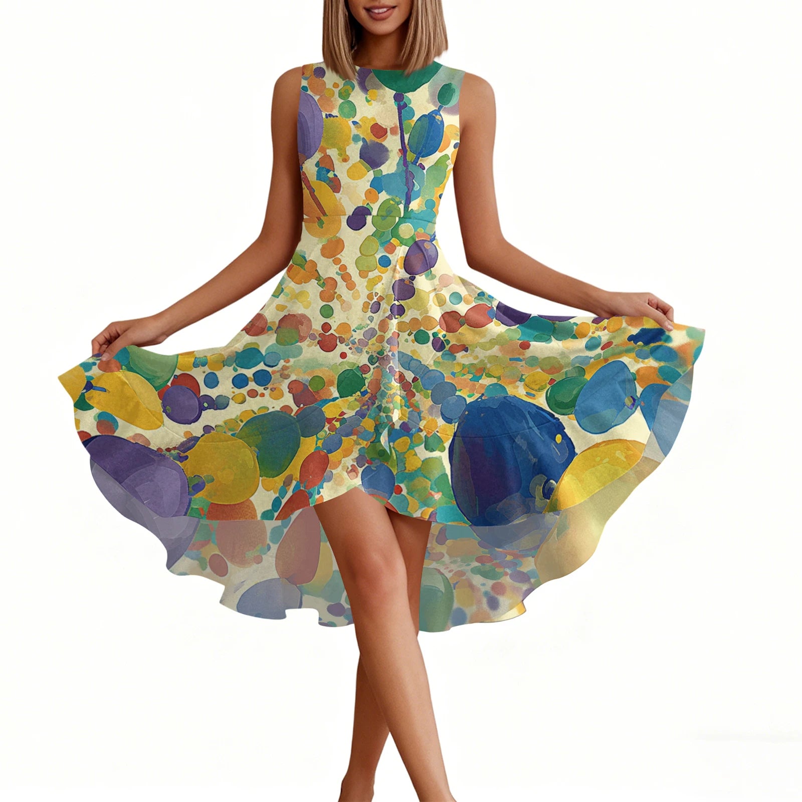 Carnival Women's Dress 🎉 Ruffled Printed Casual Dress 👗 Sleeveless Round Neck Stylish Festival Costume ✨
