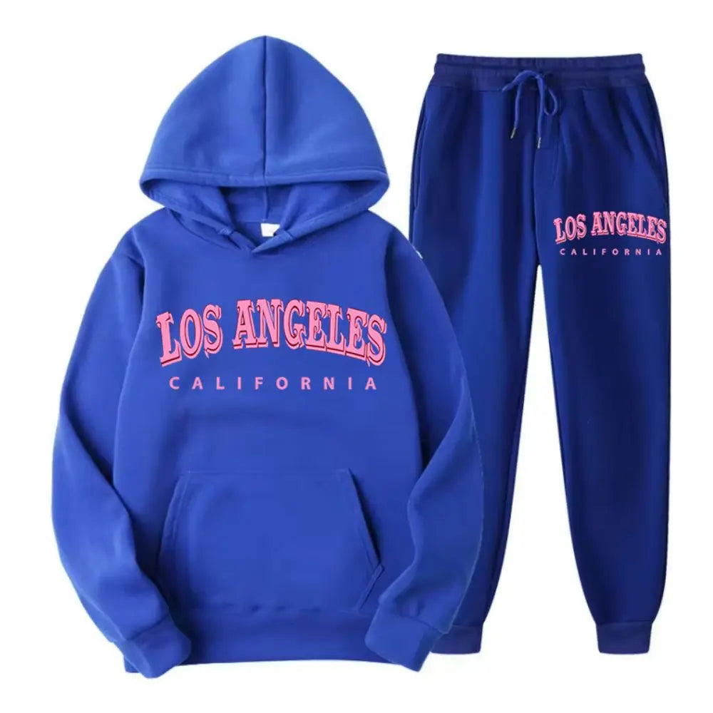 Women’s Two-Piece Street Hoodie & Pants Set – Los Angeles California Print Fleece Sportswear 🏙️✨