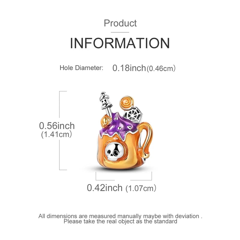 925 Sterling Silver Halloween Series Charms | Pumpkin, Witch, Skull & Candy Beads Fit Original Bracelet DIY Jewelry