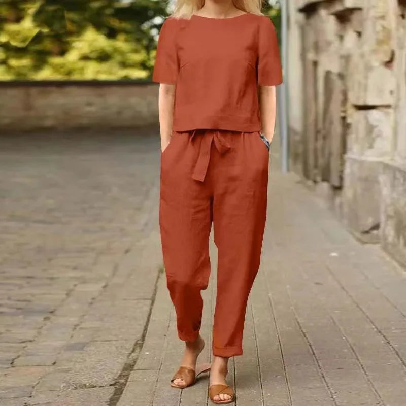 Casual Elegant Ladies 2 Piece Set – Spring Cotton Linen Long Sleeve Top & Loose Pants Set 🌸👚👖