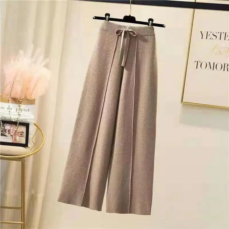 Knitted Pants Women | High Waist Elastic Drawstring Loose Casual Wide Leg Pants | Spring & Autumn