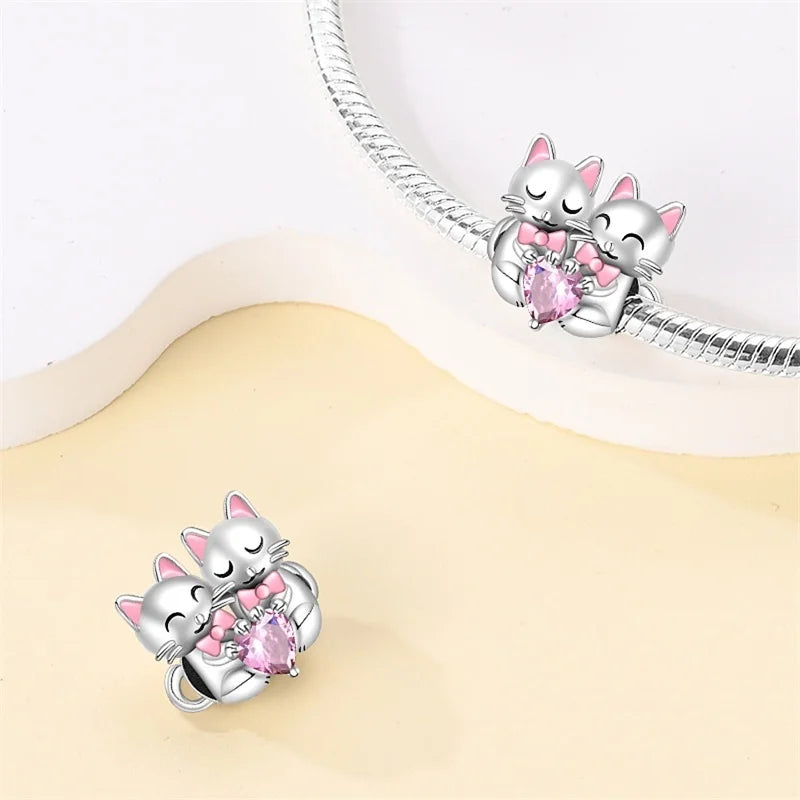 Cute Pet Kitten Puppy Sheep Charms | Fit 925 Original Pandora Bracelets | Colorful Zircon Beads DIY Jewelry Gift