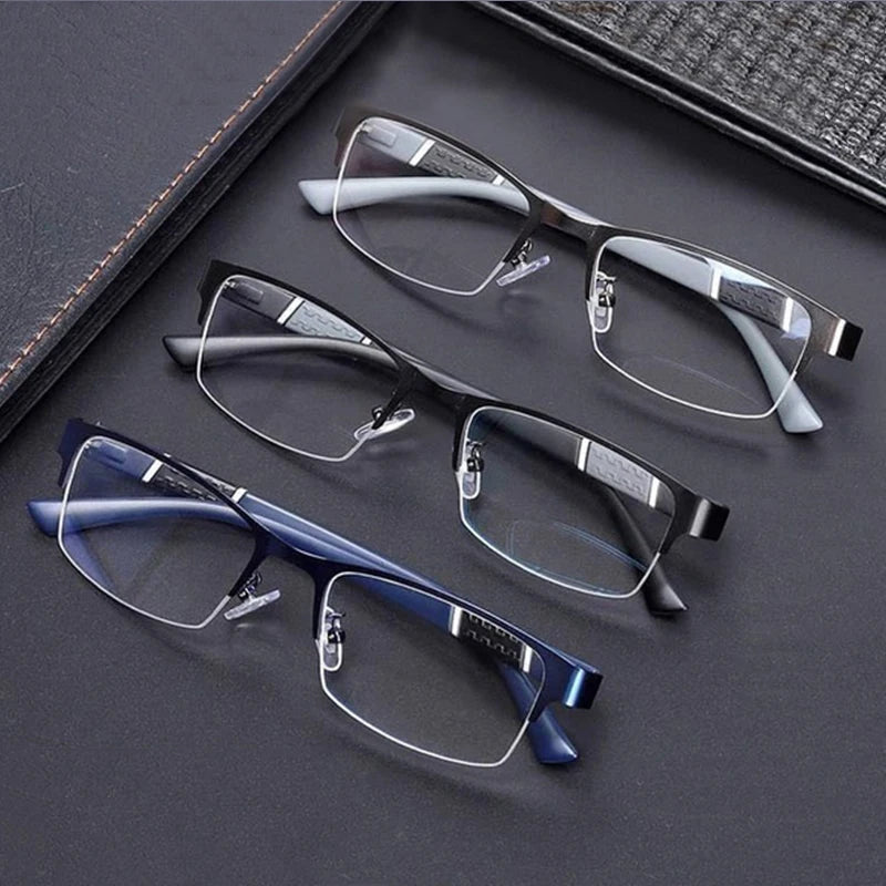 Metal Anti-Blue Light Reading Glasses for Men – Business Farsighted Eyewear Diopter 0 to +4.0